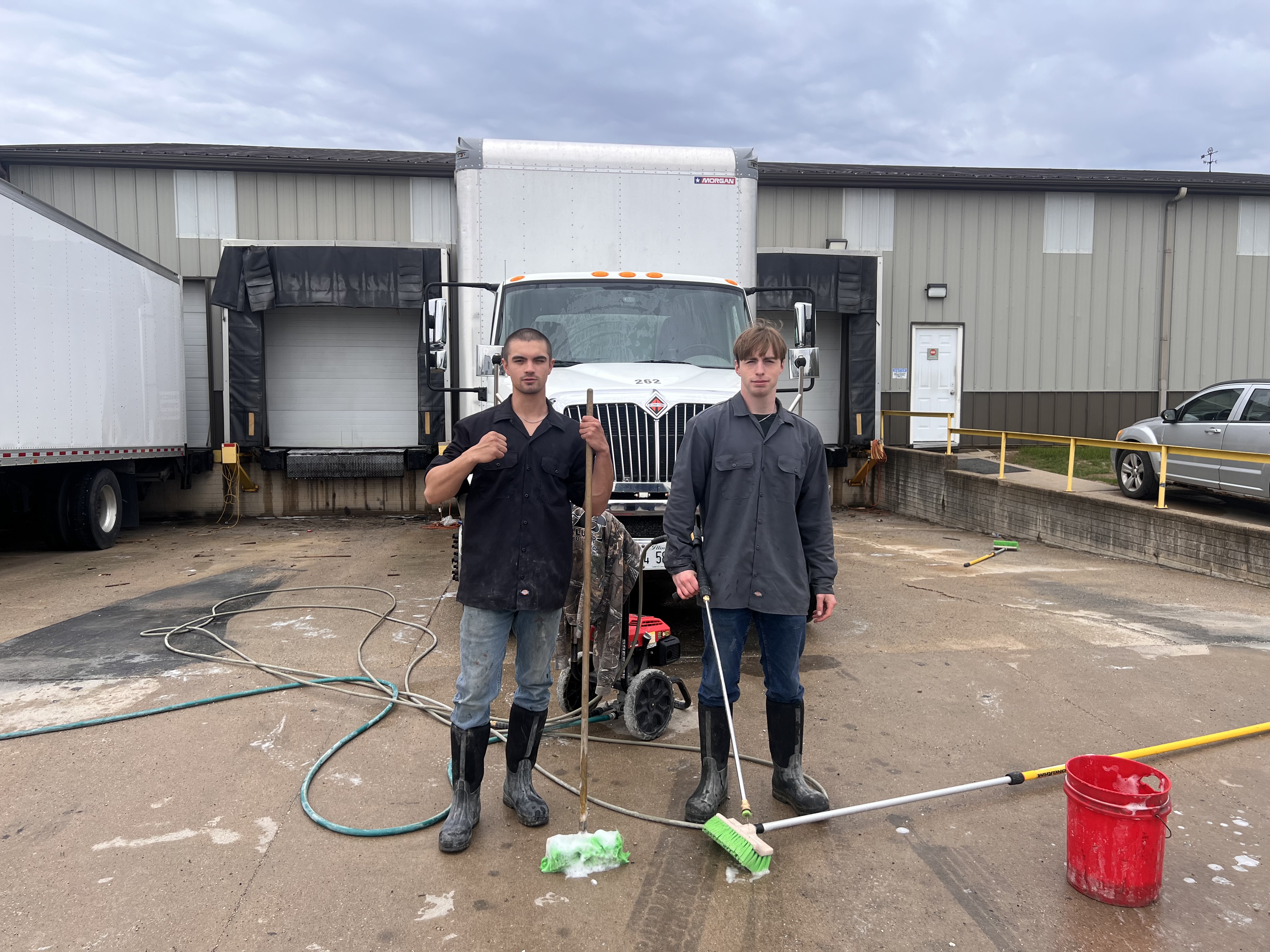 Founders of Miller Precision Fleet Washing servicing a fleet vehicle in Central Illinois